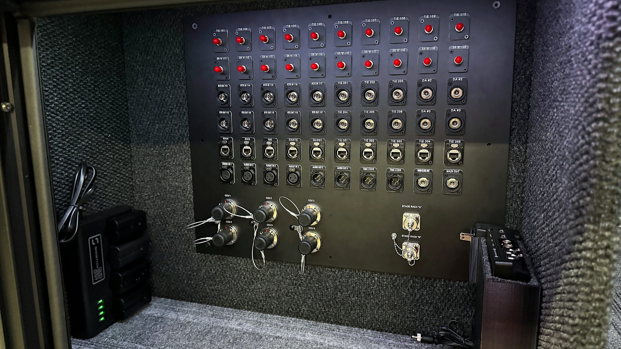Blackbird exterior power, fiber and signal connections